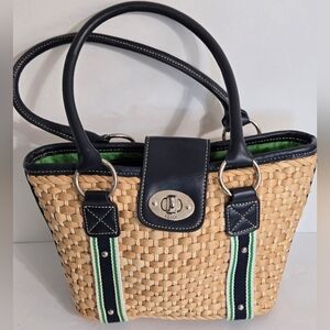 Chaps Beige Wicker Weaved Basket Tote Purse Handbag New